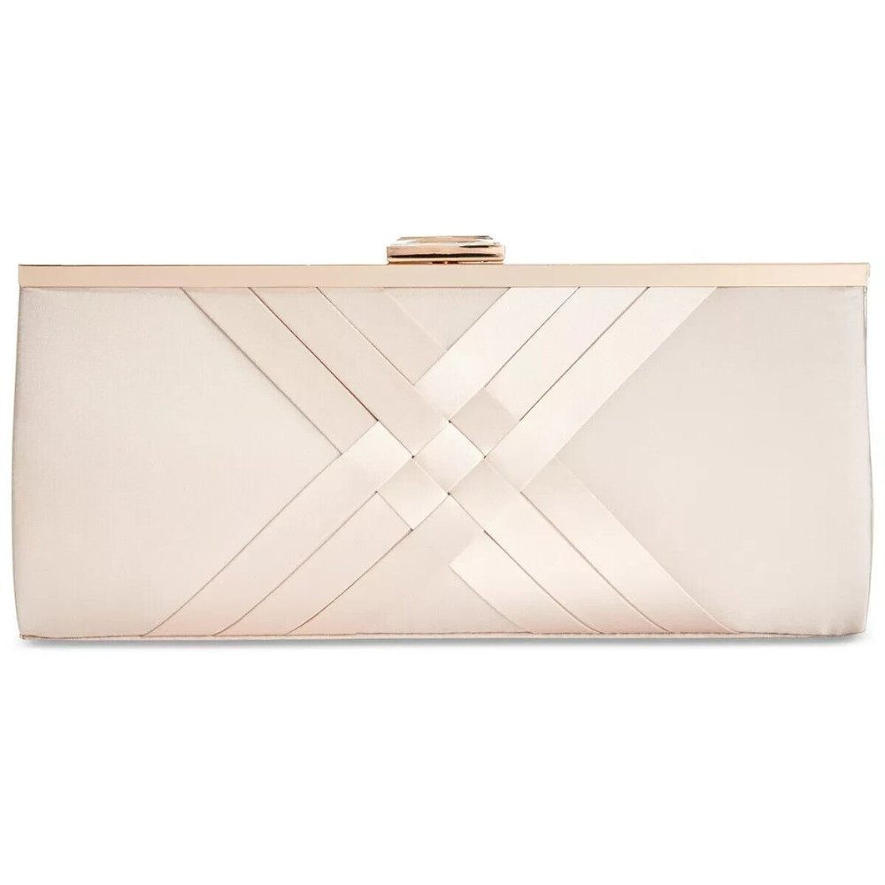 INC International Concepts Kelsie smooth satin women's clutch purse -Champagne
